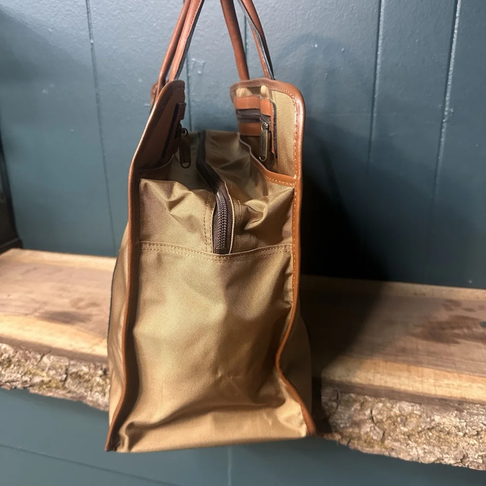Lancel Paris Nylon Leather Briefcase Brown Tan Vintage Boston Bag/Weekend Bag